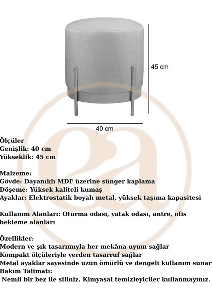 Ella Mio Puf, Metal Halkalı Puf, Makyaj Oturağı ,puf Bench Montajsız Oturak Siyah Metal Ayaklı fırsatları