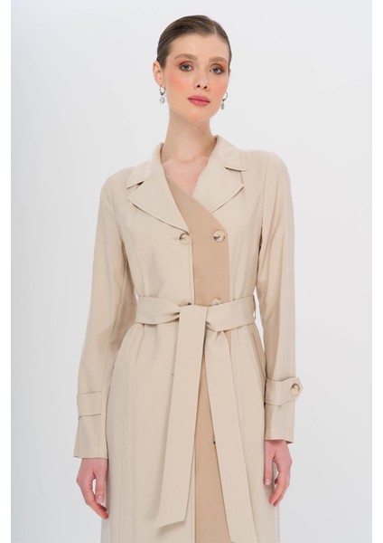 Garni Detaylı Kruvaze Astarsız Modal Trençkot Taş 6734 fırsatları