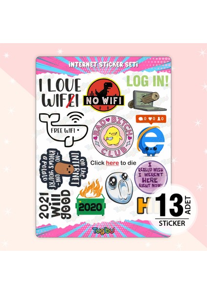 Wi-Fi Sticker Seti, İnternet Temalı Sticker, 13 Adet Çevrimiçi Etiket
