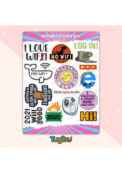 Wi-Fi Sticker Seti, İnternet Temalı Sticker, 13 Adet Çevrimiçi Etiket fiyatları