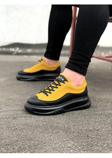 J507 Bağcıklı Ortopedik Taban Erkek Sneaker Günlük Ayakkabı St Sarı/siyah