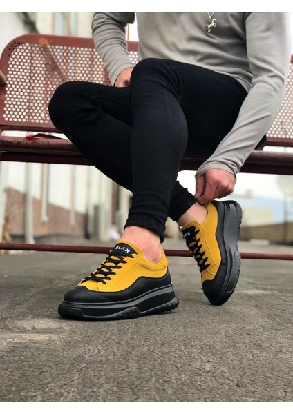 J507 Bağcıklı Ortopedik Taban Erkek Sneaker Günlük Ayakkabı St Sarı/siyah fiyatları