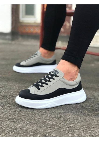 J507 Bağcıklı Ortopedik Taban Erkek Sneaker Günlük Ayakkabı Bt Gri/siyah