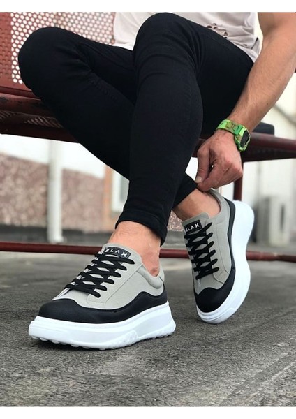 J507 Bağcıklı Ortopedik Taban Erkek Sneaker Günlük Ayakkabı Bt Gri/siyah