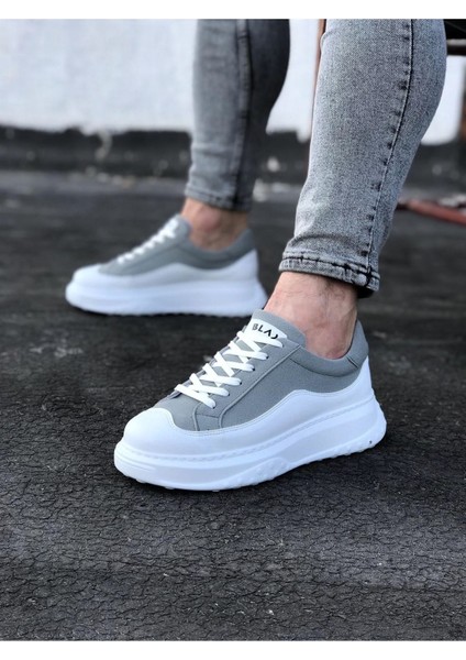 J507 Bağcıklı Ortopedik Taban Erkek Sneaker Günlük Ayakkabı Bt Gri/beyaz