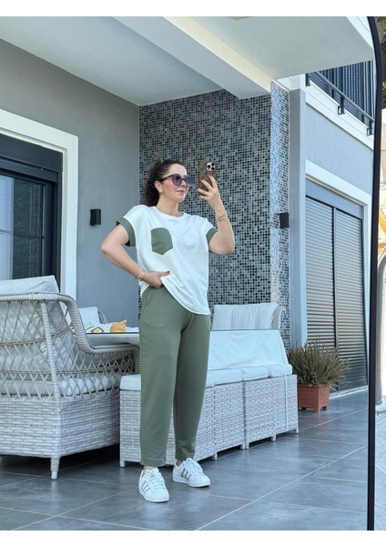 Kadın Kristal Kumaş Garnili Cep Detaylı Ikili Takım