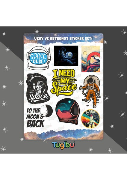Astronot Sticker Seti, Uzay Temalı Sticker Seti, 18 Adet Astronot Etiket fiyatları