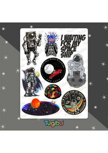 Astronot Sticker Seti, Uzay Temalı Sticker Seti, 18 Adet Astronot Etiket modelleri