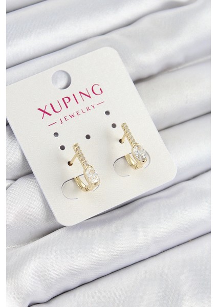 Xuping Zirkon Taşlı I Model Gold Renk Kadın Küpe - Yeni Sezon