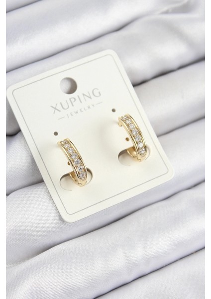 Xuping Zirkon Taşlı Halka Model Gold Renk Kadın Küpe - Modern Stil