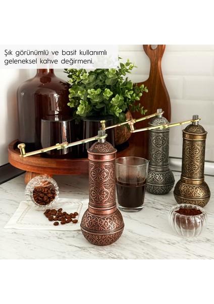 Glıos Bakır Renk Zamak Karabiber, Kahve, Çörek Otu Ve Haşhaş El Değirmeni Öğütücü Grinder 18 Cm