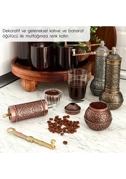 Glıos Bakır Renk Zamak Karabiber, Kahve, Çörek Otu Ve Haşhaş El Değirmeni Öğütücü Grinder 18 Cm