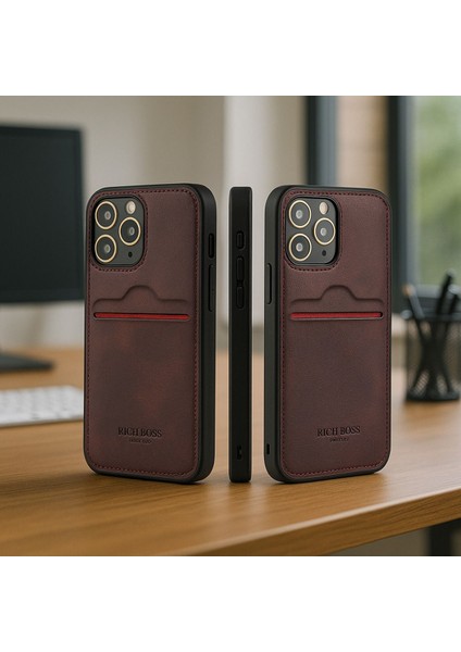IPHONE 11 Pro Için Kredi Kartlıklı Deri Kılıf