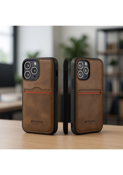 IPHONE 11 Pro Için Kredi Kartlıklı Deri Kılıf