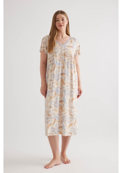 Kadın Plus Size Viscose V Yaka Patlı Kısa Kollu Gecelik fiyatları