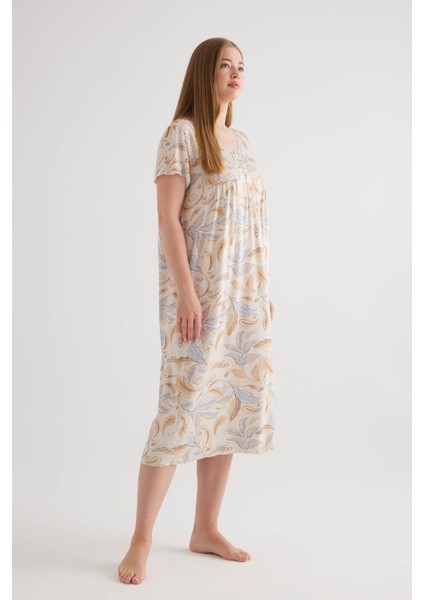 Kadın Plus Size Viscose V Yaka Patlı Kısa Kollu Gecelik modelleri