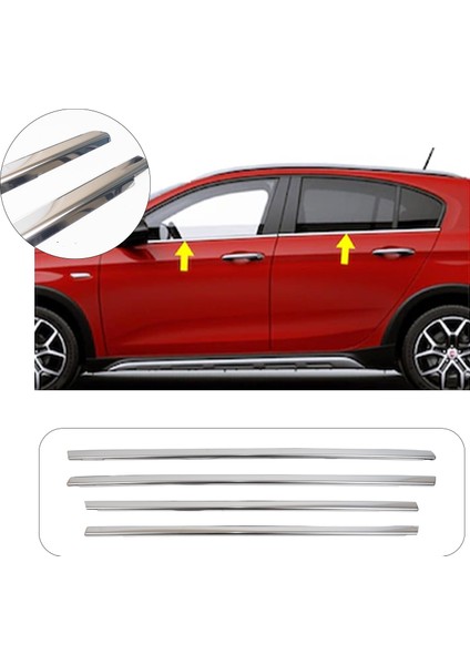 Fiat Egea Cross Uyumlu 2016 ve Üzeri Krom Cam Çıtası 4 Parça Paslanmaz Çelik
