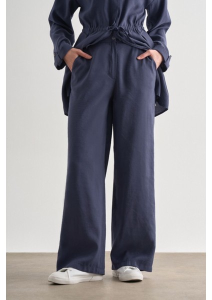 Lacivert Rahat Kesim Geniş Paçalı Modal Pantolon