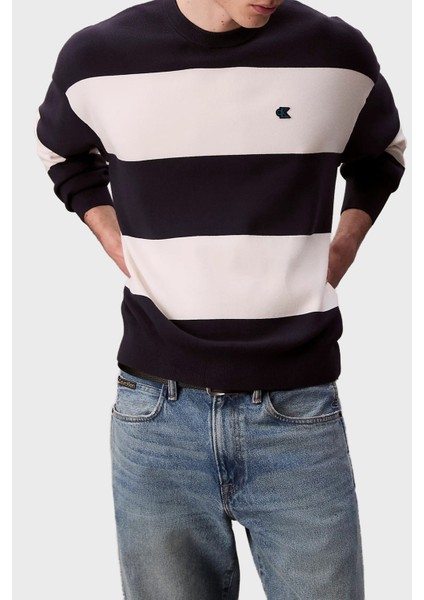 Çizgili Relaxed Fit Bisiklet Yaka Kazak LV04RC304GCHW Erkek Kazak LV04RC304G Chw fırsatları