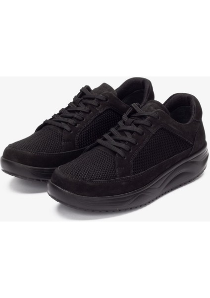 Hakiki Deri-Triko Erkek Günlük Yürüyüş Ayakkabısı - 2401 Nt-Siyah KK064 fırsatları
