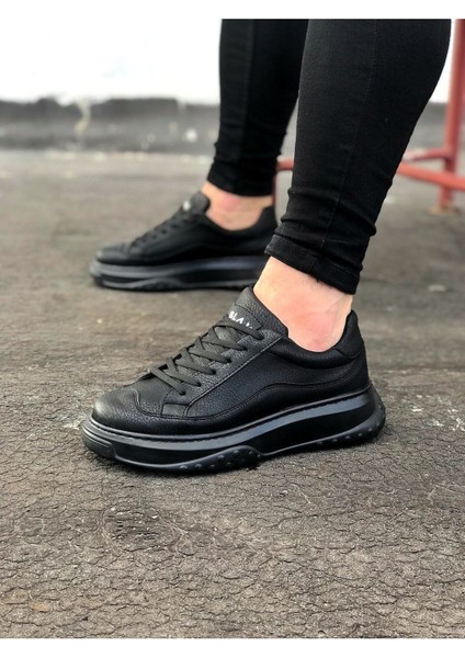 J507 Bağcıklı Ortopedik Taban Erkek Sneaker Günlük Ayakkabı St Siyah