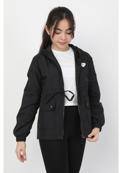 Kız Çocuk Kapüşonlu Cepli Astarlı Cepli Mevsimlik Yağmurluk indirimleri