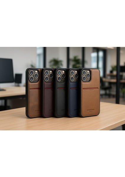 Redmi Note 9 Için Kredi Kartlıklı Deri Kılıf