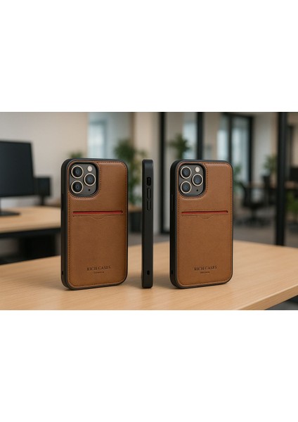 IPHONE 16 Için Kredi Kartlıklı Deri Kılıf