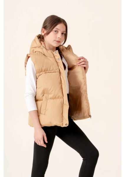 Kız Çocuk Kapüşonlu Cepli Astarlı Mevsimlik Şişme Yelek indirimleri