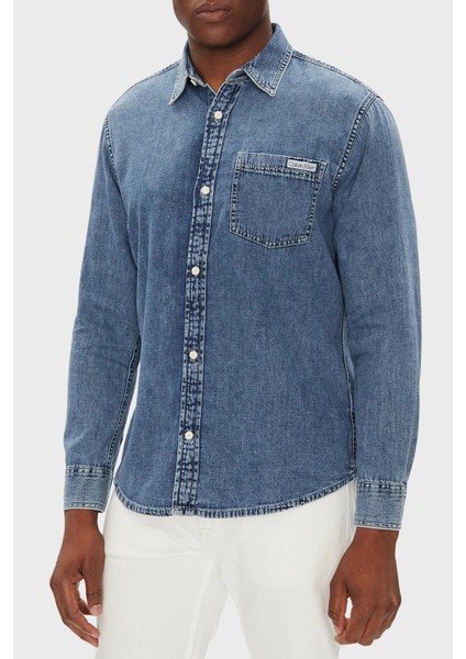 % 100 Pamuk Regular Fit Uzun Kollu Kot Gömlek LV040EM774WHZ Erkek Gömlek LV040EM774 Whz