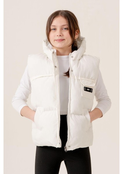 Kız Çocuk Kapüşonlu Cepli Astarlı Mevsimlik Şişme Yelek fırsatları