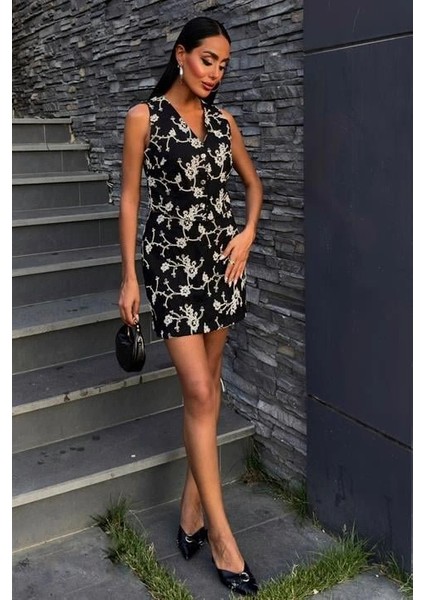 Nakışlı Yelek Şort Etekli Keten Takım 10226-08