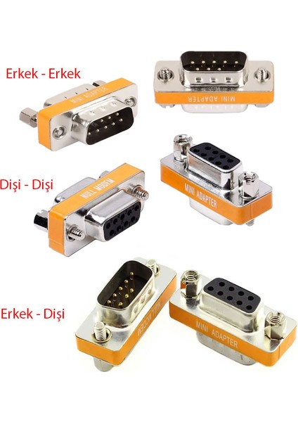 Null Modem 9 Pin Çevirici Erkek -Erkek,dişi-Dişi ,dişi-Erkek 3'lü Set