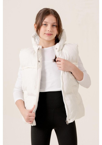 Kız Çocuk Kapüşonlu Cepli Astarlı Mevsimlik Şişme Yelek indirimleri