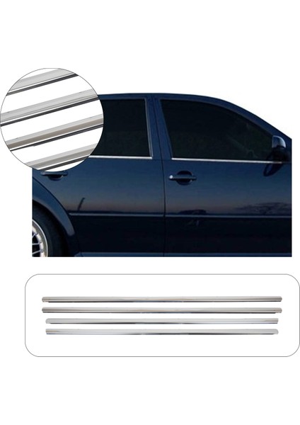 Volkswagen Golf 4 Uyumlu 1998-2004 Krom Cam Çıtası 4 Parça Paslanmaz Çelik