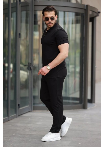 Erkek Yakalı Fermuarlı T-Shirt Pantolon Ikili Rahat Takım fiyatları