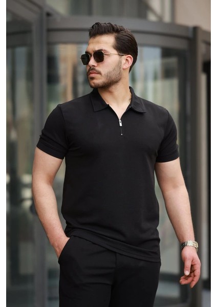 Erkek Yakalı Fermuarlı T-Shirt Pantolon Ikili Rahat Takım modelleri