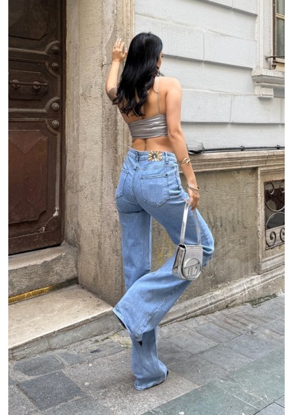 Yüksek Bel Yırtık Detaylı Bol Paça Pantolon - Denim Denim - 28 modelleri