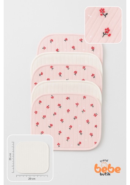 7'li Çiçek Desenli PAMUK Ribana Kumaş Bebek Ağız Mendili Yumuşak ve Emici Ağız Bezi Seti 20X20CM indirimleri