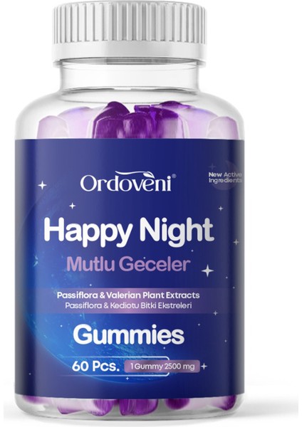 Happy Night Gummies | 60 Gummy Vitamin | Rahat ve Sakin Derin Gece Uykusu Için Uyku Gummy