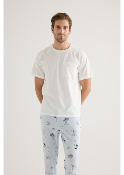 Erkek Pamuklu Kısa Kollu Pijama Üstü