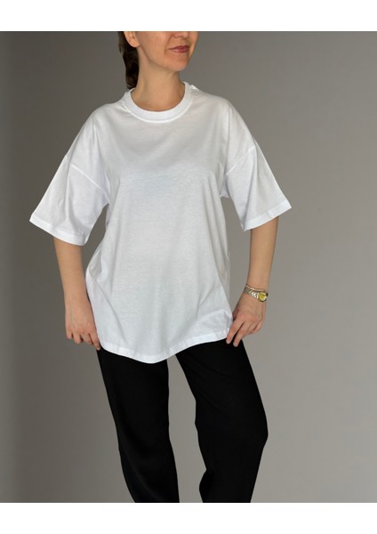 Unisex Oversize Geniş Kesim %100 Pamuk Yumuşak Dokulu Bisiklet Yaka