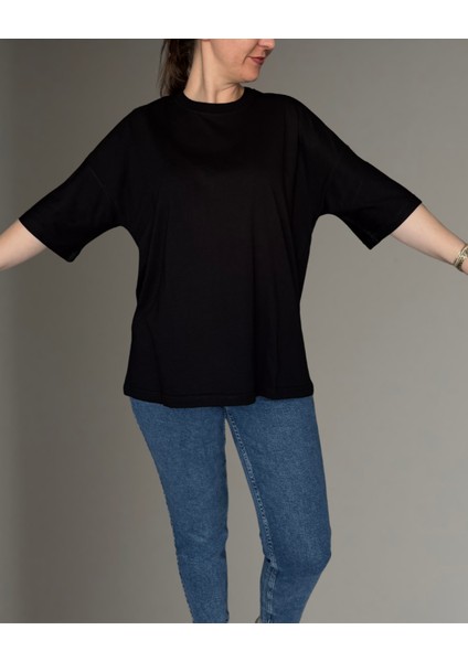 Unisex Oversize Geniş Kesim %100 Pamuk Yumuşak Dokulu Bisiklet Yaka