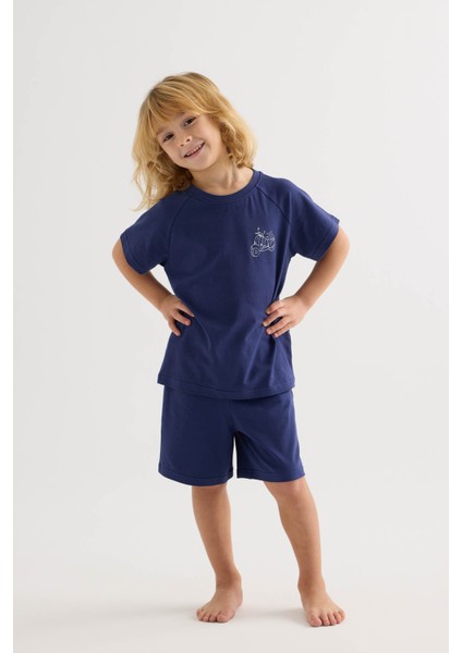 Erkek Çocuk Pamuklu Reglan Kol Şortlu Pijama Takımı