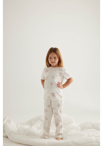 Kız Çocuk Pamuklu Kısa Kollu Uzun Pijama Takımı modelleri