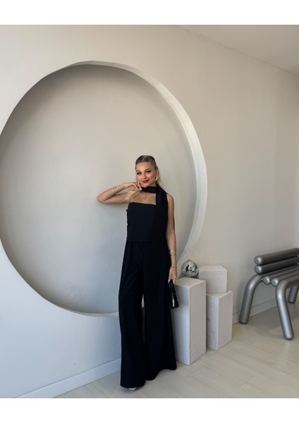 Siyah Straplez Bluz Geniş Paça Pantolon Takım modelleri