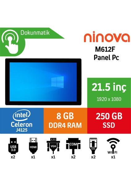 J6412 8gb 256GB Nvme SSD Freedos 21.5" Endüstriyel Panel