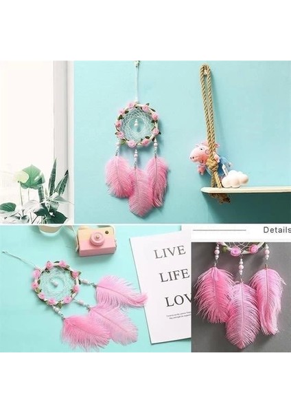 El Yapımı Kuş Tüyü ve LED Işıklı Dekoratif Asma Düş Rüya Kapanı indirimleri