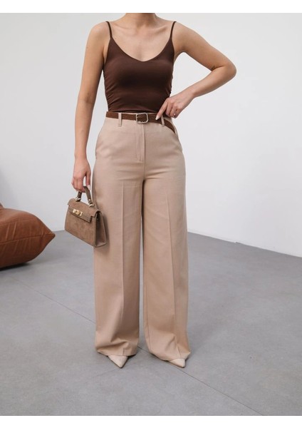 Keten Kemerli̇ ve Dökümlü Palazzo Pantolon (Kemer Dahi̇l) modelleri