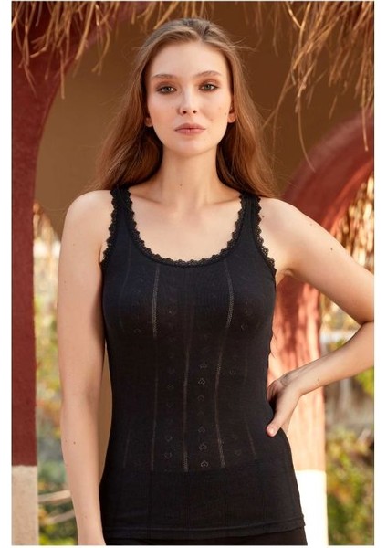 Kit Iç Giyim Berrak 8049 6'lı Kalp Desenli %100 Pamuk Kalın Askılı Kadın Atlet